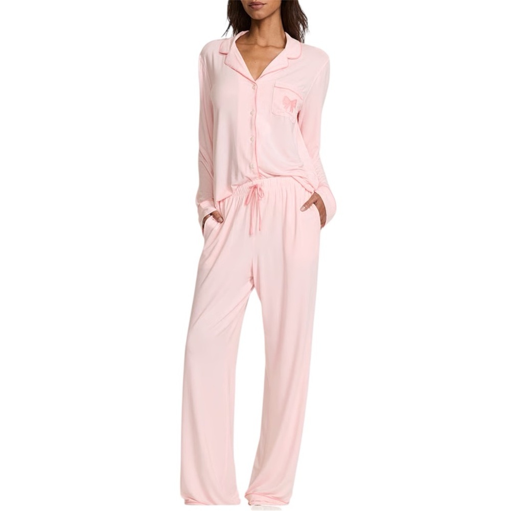 NWT Victoria’s Secret SoSoft Modal Pajama Set Pink Bow Long Sleeve Size L